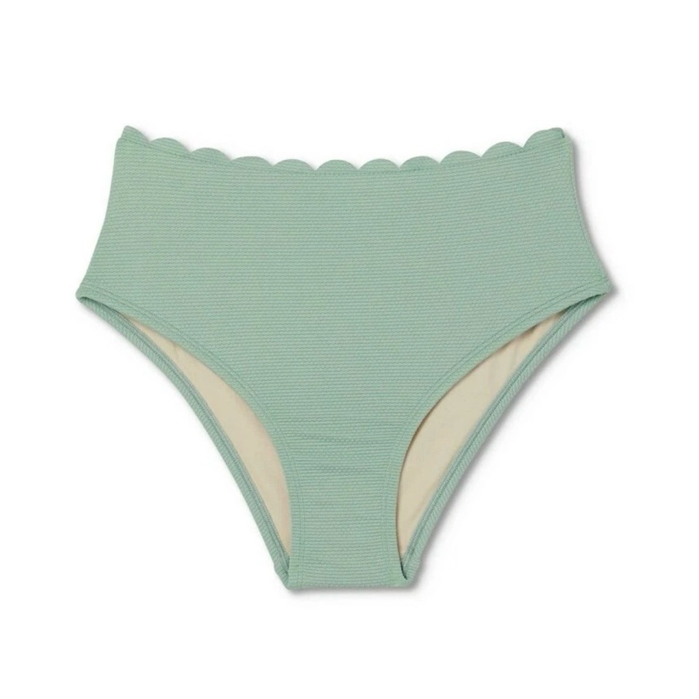 Kona Sol Scalloped High-Waist Bikini Bottom - Mint Green